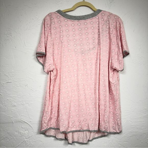 Rene Rafe Pink Floral Short Sleeve Pajama Shirt Top Womens 2X PJ Blouse Casual - Picture 4 of 8